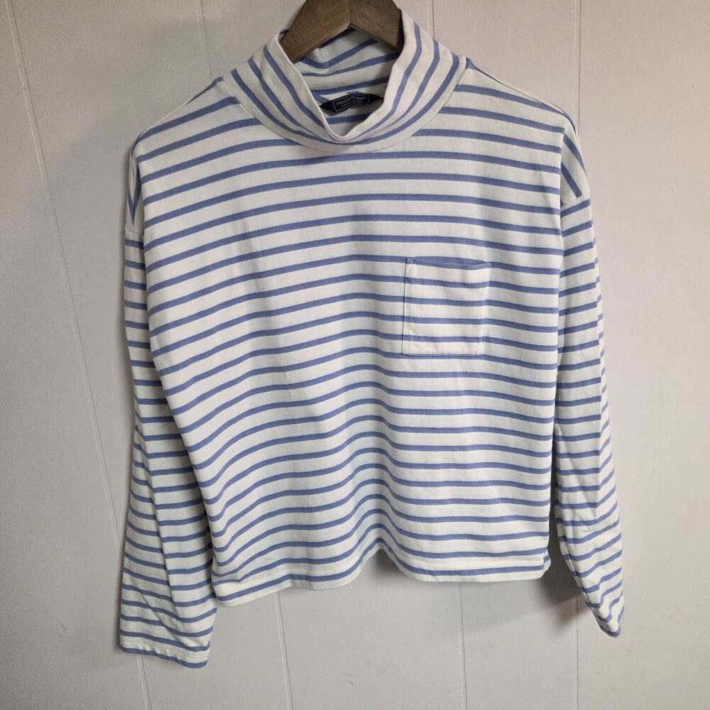 Vineyard Vines Nautical Stripe Long Sleeve Mock Neck Top Organic Cotton Size S